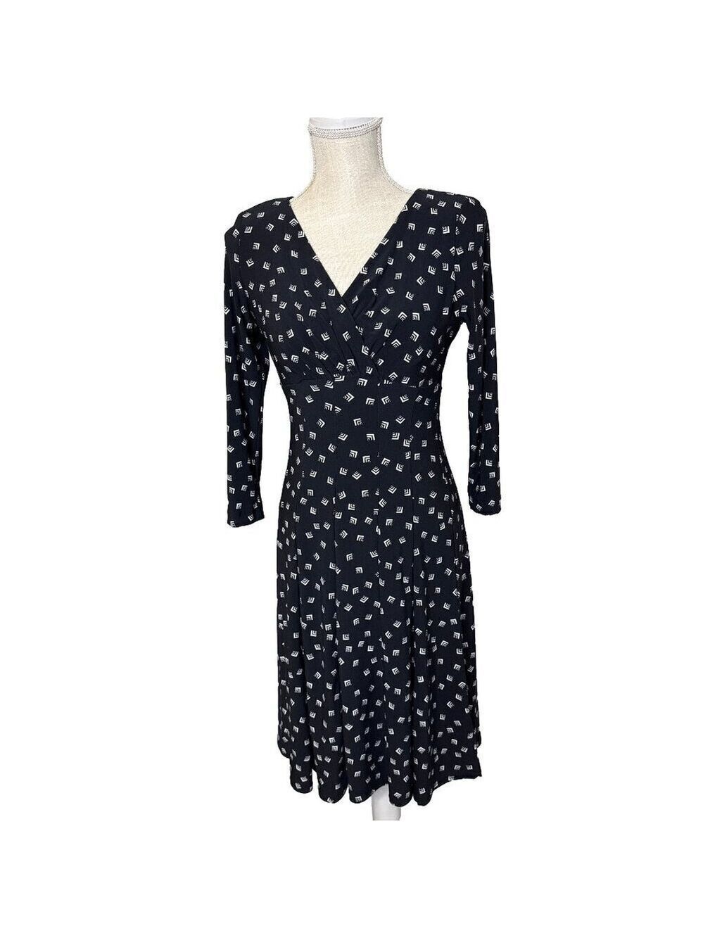 Lauren Ralph Lauren Black Geometric Pattern Stretch A-Line Dress. Size 2